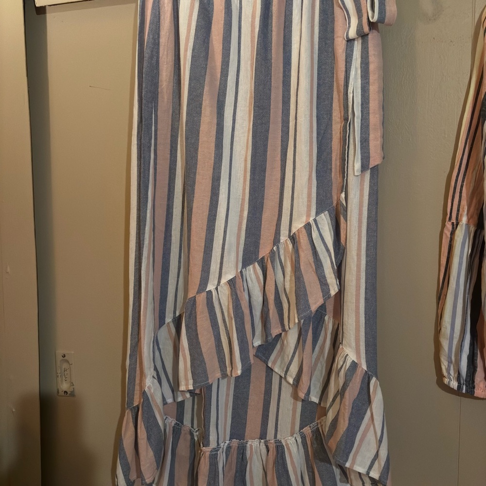 Striped Two-Piece Set with Ruffle Skirt Linen - Picture 2 of 10